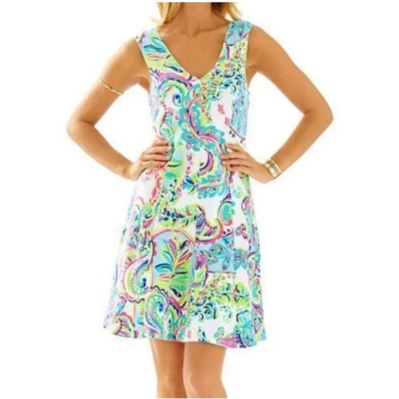 EUC Lilly Pulitzer Dahlia Fit & Flare Dress in Resort White Toucan Play X-Small - Picture 1 of 6